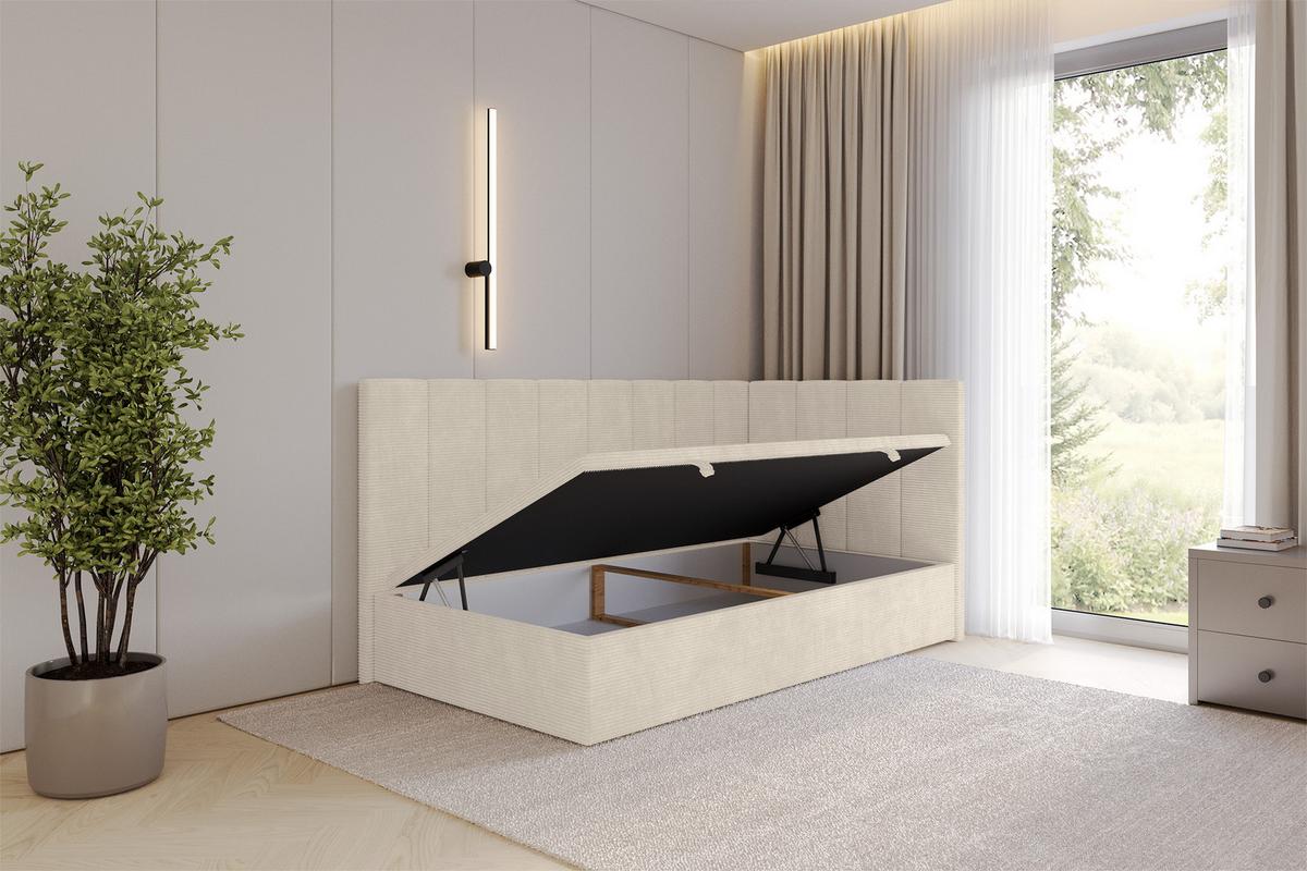 EINZELBETT Jugendbett mit Bettkasten Links, ohne Matratze - LOVY 90x200 Beige - Sandfarben, Holzwerkstoff/Textil (90/200cm) - ALTDECOR