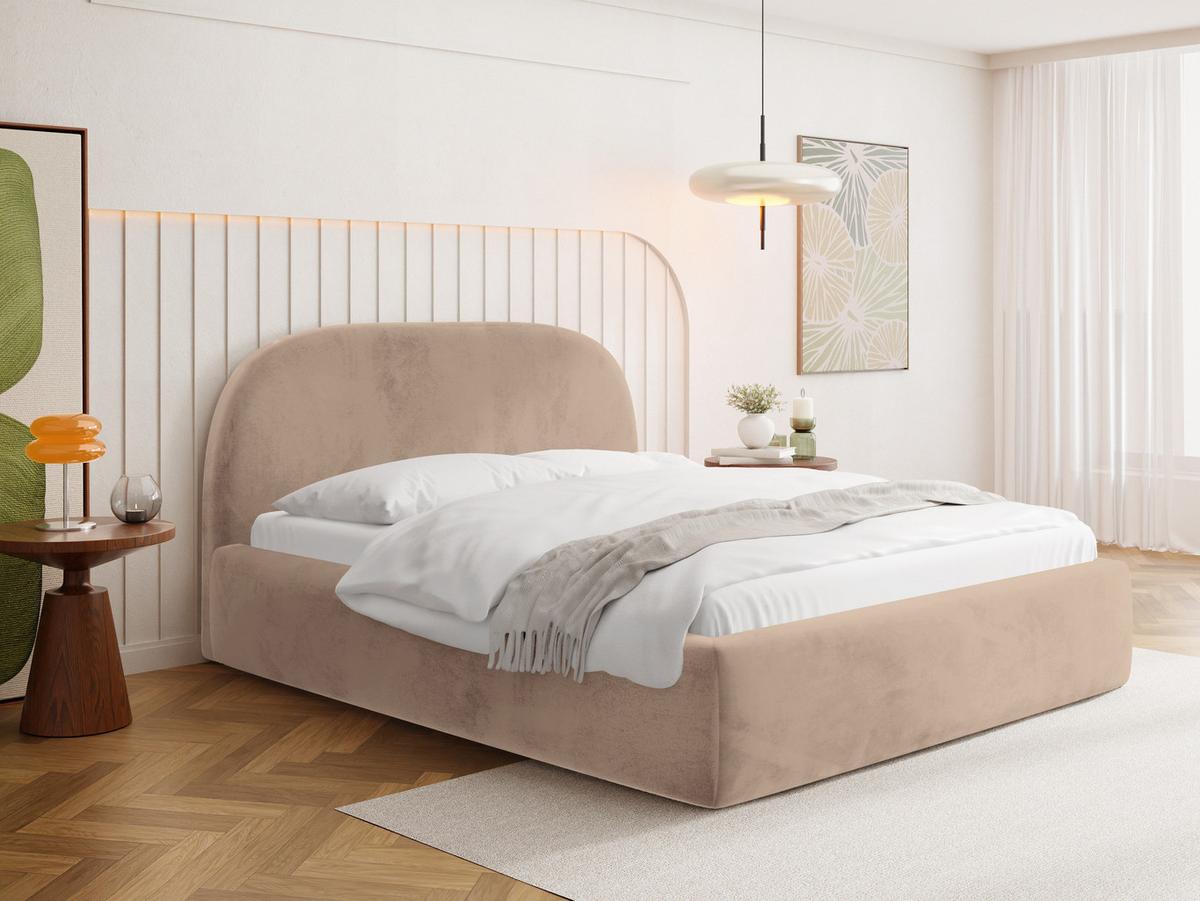 WFL GROUP POLSTERBETT Puro mit Bettkasten, Dunkelbeige Samt 200 x 200 ...