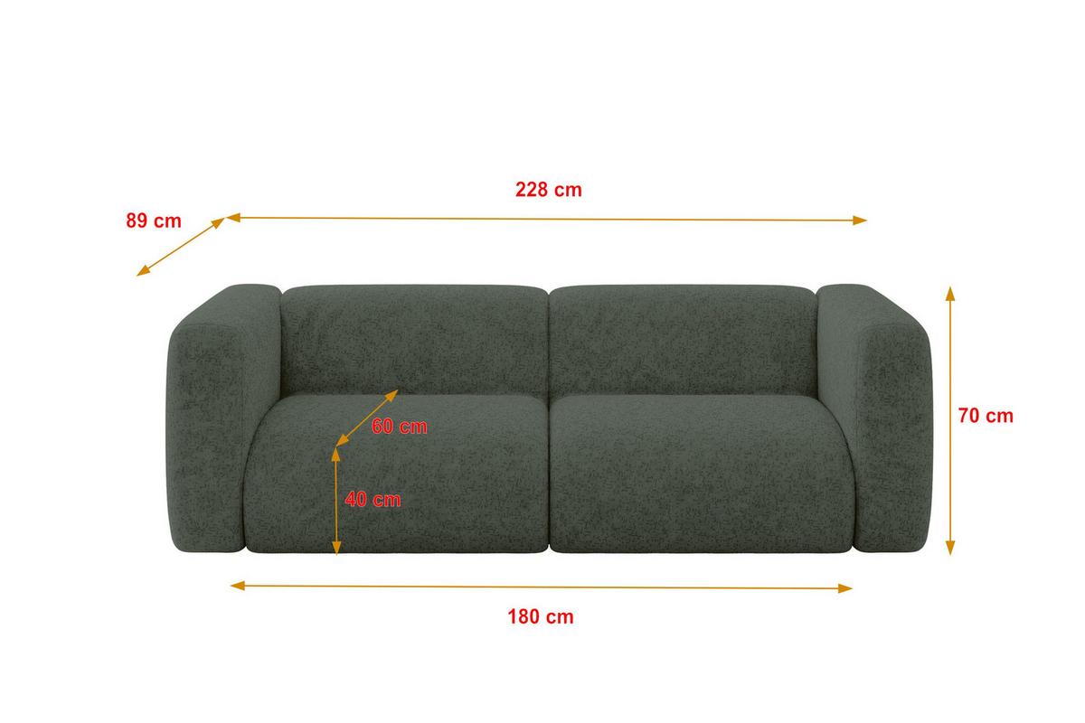 MODULARES Sofa 2-SITZER MIRA-S1 228x89x70 Grün cm Velours - Schwarz/Grün, Holzwerkstoff/Kunststoff (228/70/89cm) - ALTDECOR