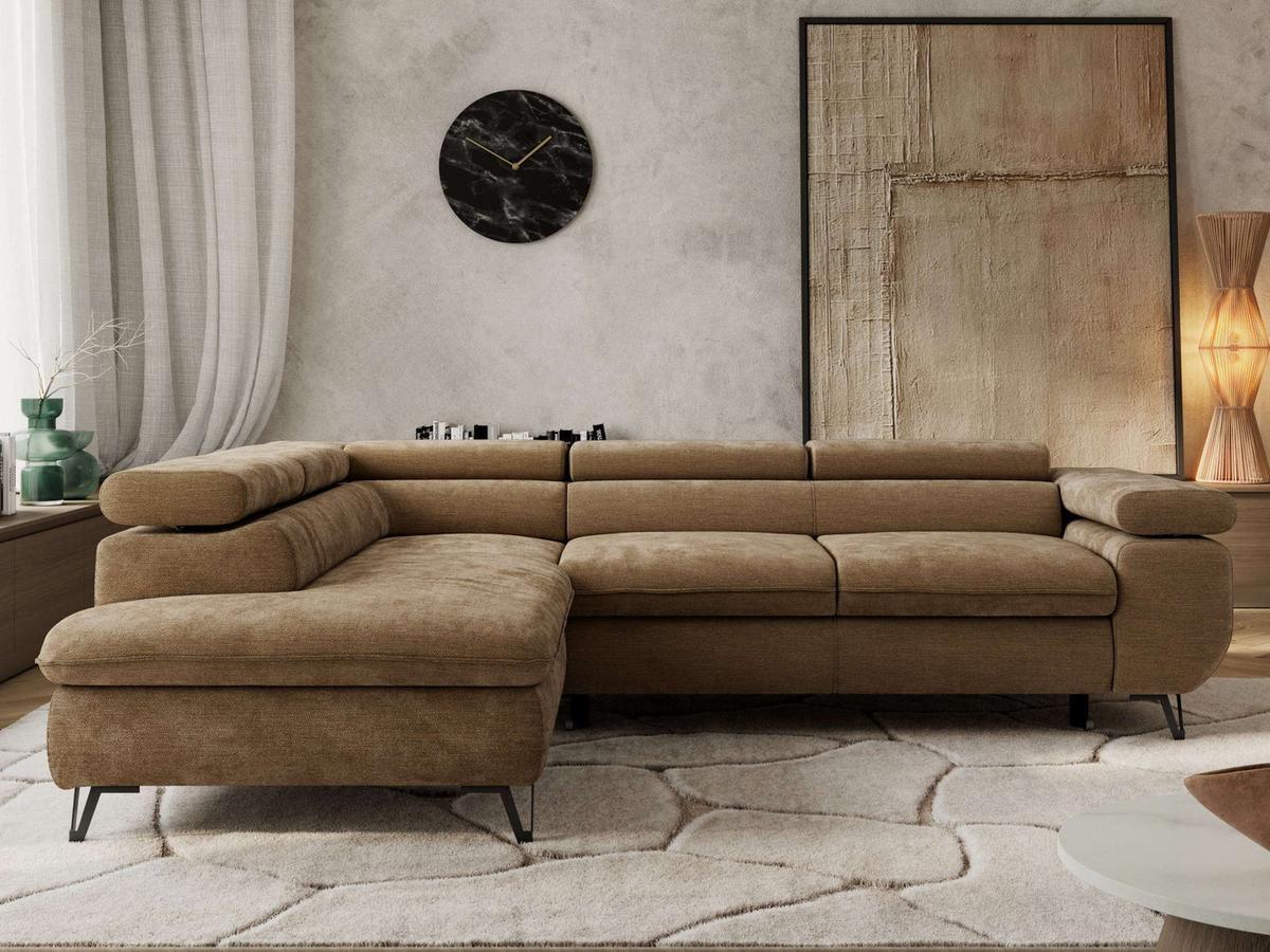 ECKSOFA PABLO L Braun Schenille glatt - Links Seite - Schwarz/Braun, Textil/Metall (208/273cm) - MKS