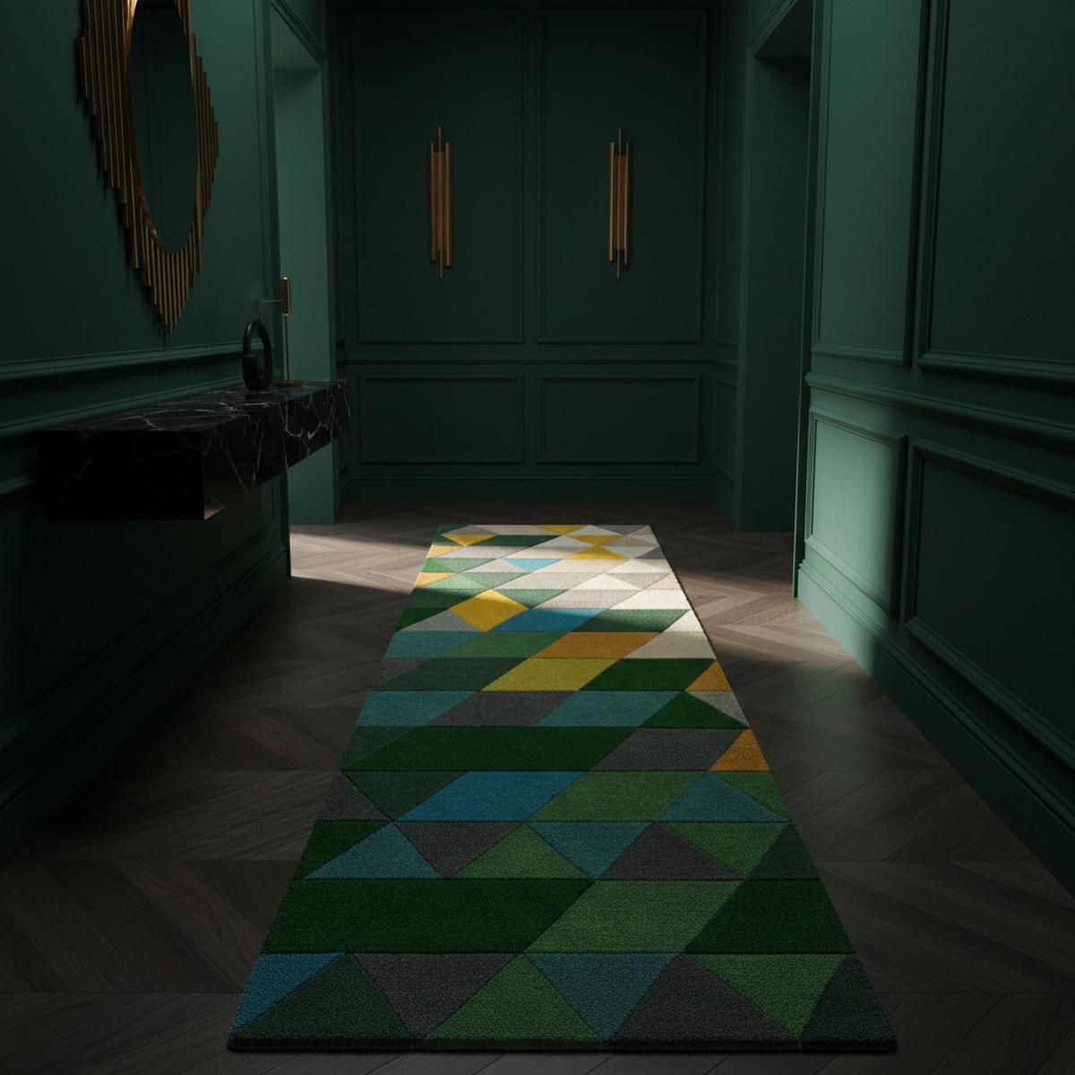 WOLLTEPPICH DERWENT, geometrisch, Grün, 60 x 230 cm - Grün, Textil (60/230cm) - KADIMA DESIGN
