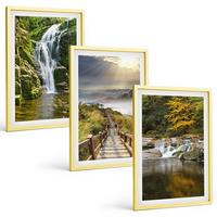 BILDER SET 3er Set - 40x60 cm Goldrahmen - Wasserfälle, Berge, Wolken, Herbst - Goldfarben, Kunststoff (40/60cm) - TULUP