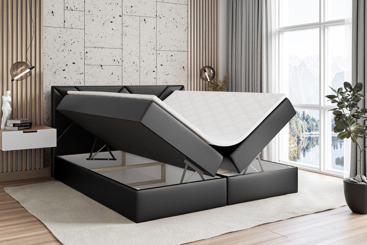 BOXBETT mit Matratze H4 und Lattenrost - BARWA - 140 x 200 - H4 - Schwarz Hochglanz - Schwarz Hochglanz, Holzwerkstoff (140/200cm) - ALTDECOR