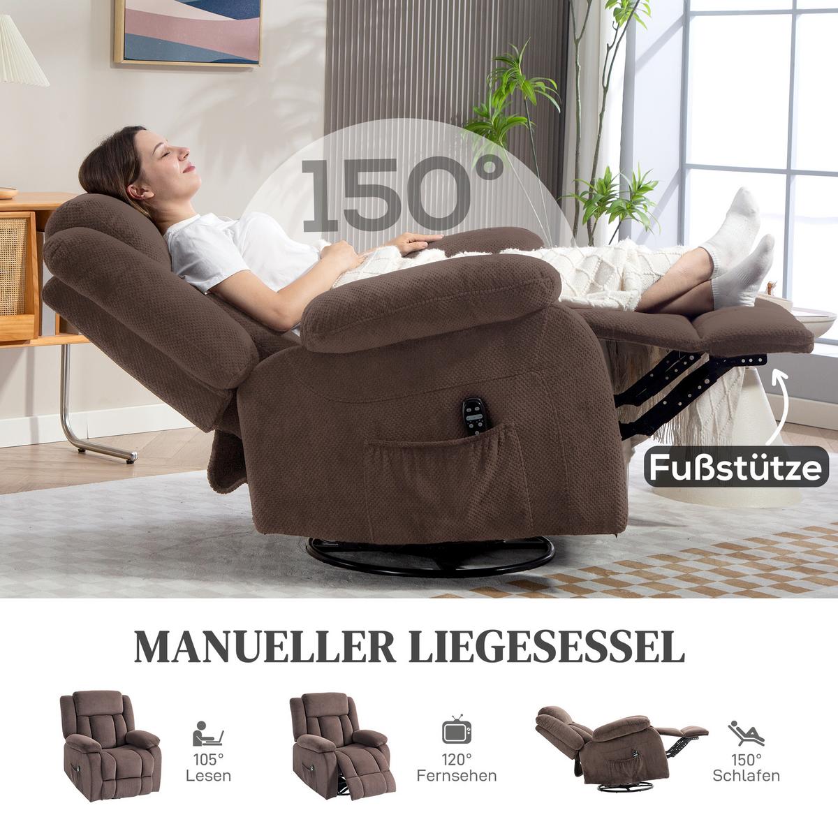 MASSAGESESSEL mit Liegefunktion Vibrationsmassage Braun - Braun, Textil (92/102/92cm) - HOMCOM