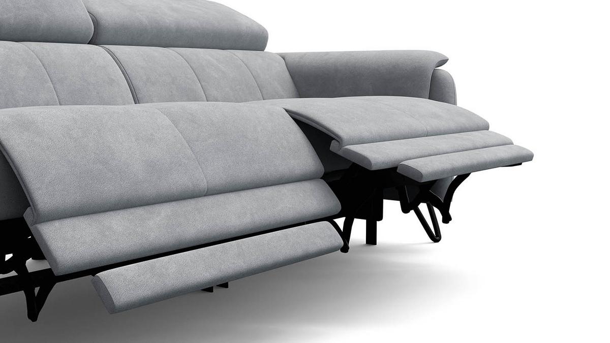 RELAXSOFA RODEN 3-Sitzer mit 2 Relax, hellgrau, Veloursstoff - Hellgrau, Holz/Textil (194/82/103cm) - Wozimo