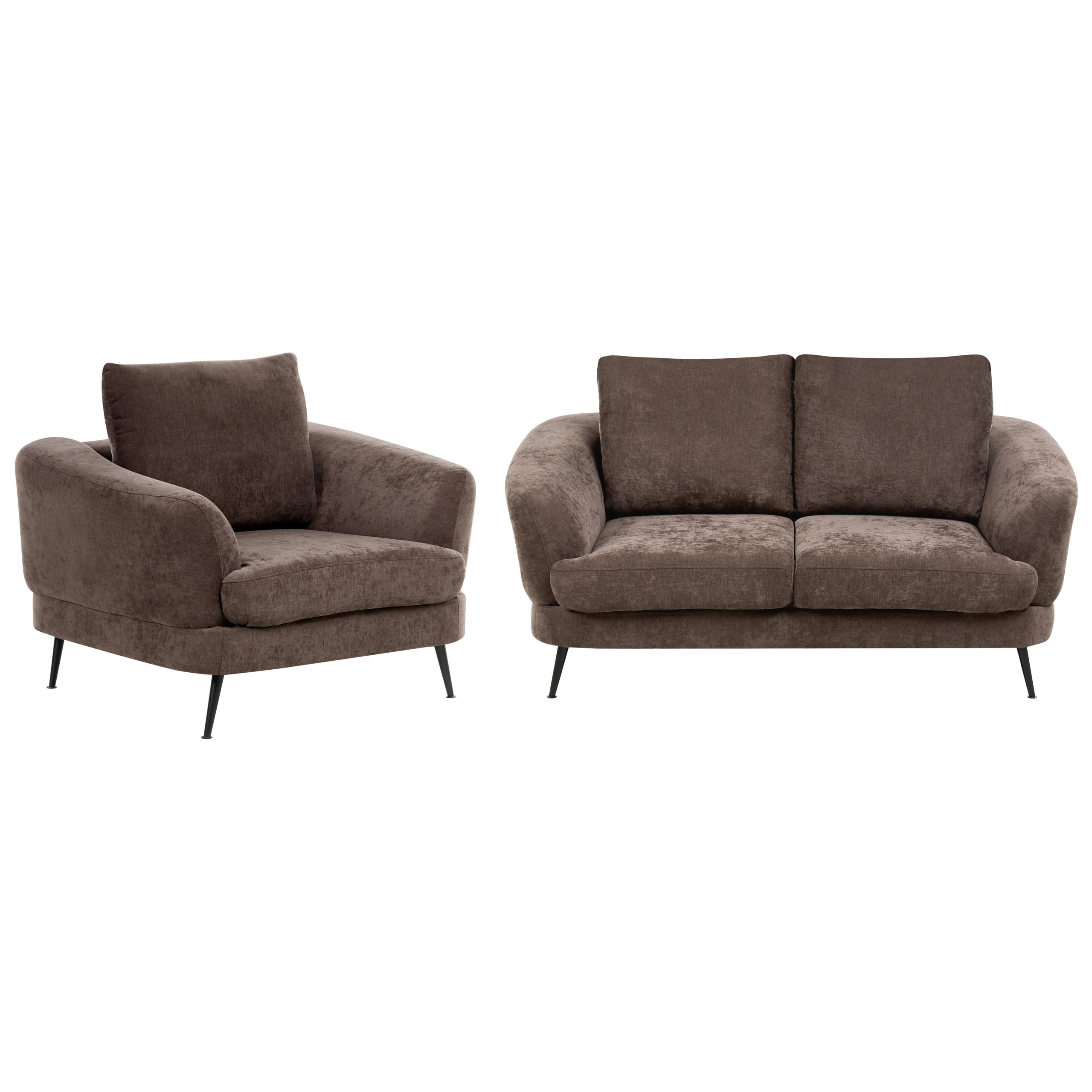 SOFA-SET 3-Sitzer Chenillegewebe Dunkelbraun Kjaer - Schwarz/Braun, Textil (155/100/100cm) - Beliani