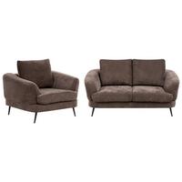 SOFA-SET 3-Sitzer Chenillegewebe Dunkelbraun Kjaer - Schwarz/Braun, Textil (155/100/100cm) - Beliani