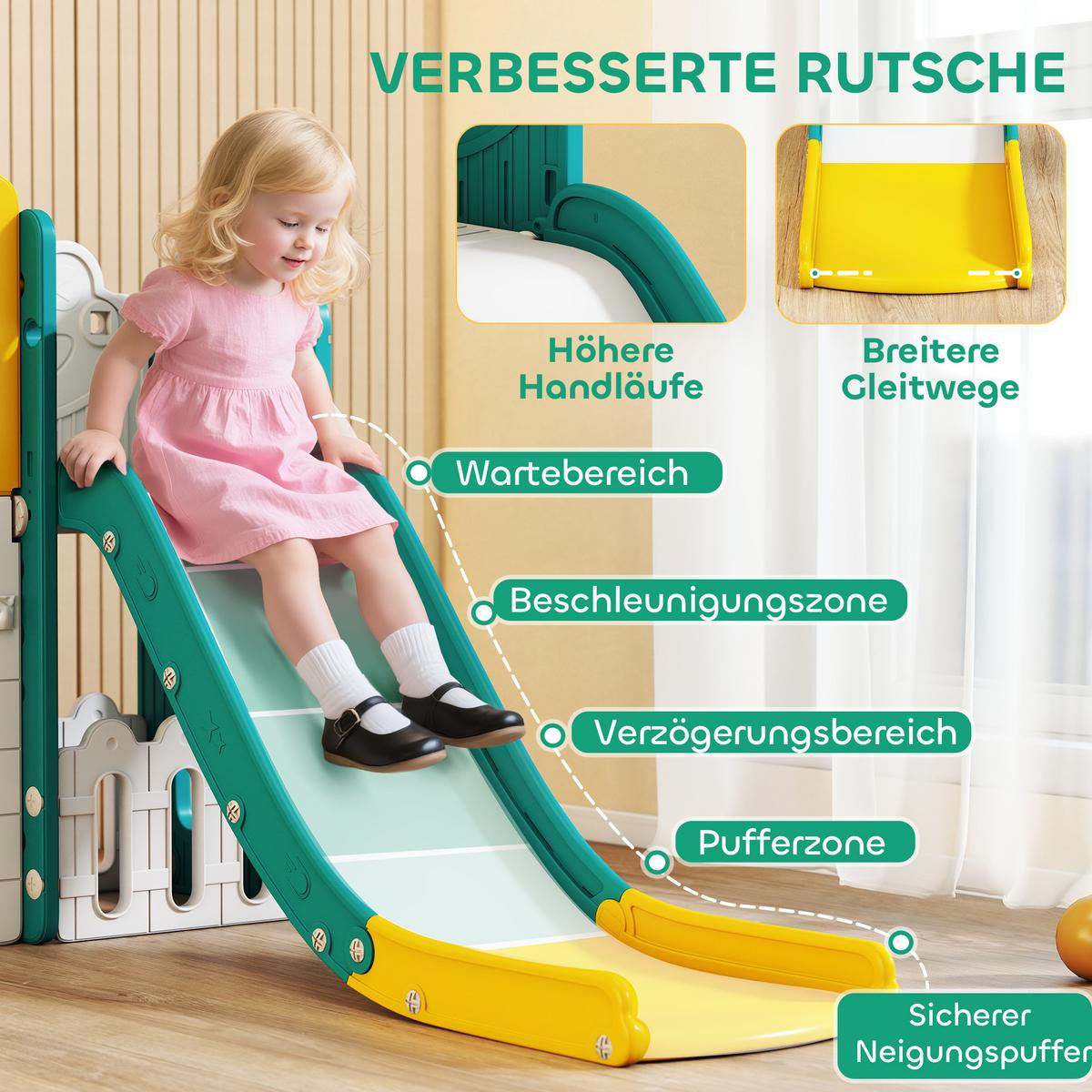 KINDERRUTSCHE 7 in 1 Indoor und Outdoor Babyrutsche mit Basketballkorb, Gelb - Gelb, Kunststoff (150/94/176cm) - AIYAPLAY