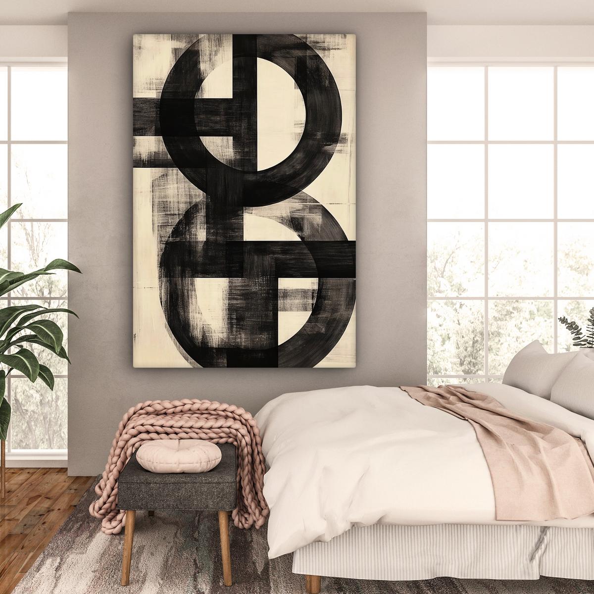 LEINWANDBILD Kreise - Balken - Schwarz - Abstrakt Deko Groß 90x140 cm - Schwarz, Textil (90/140cm) - MuchoWow