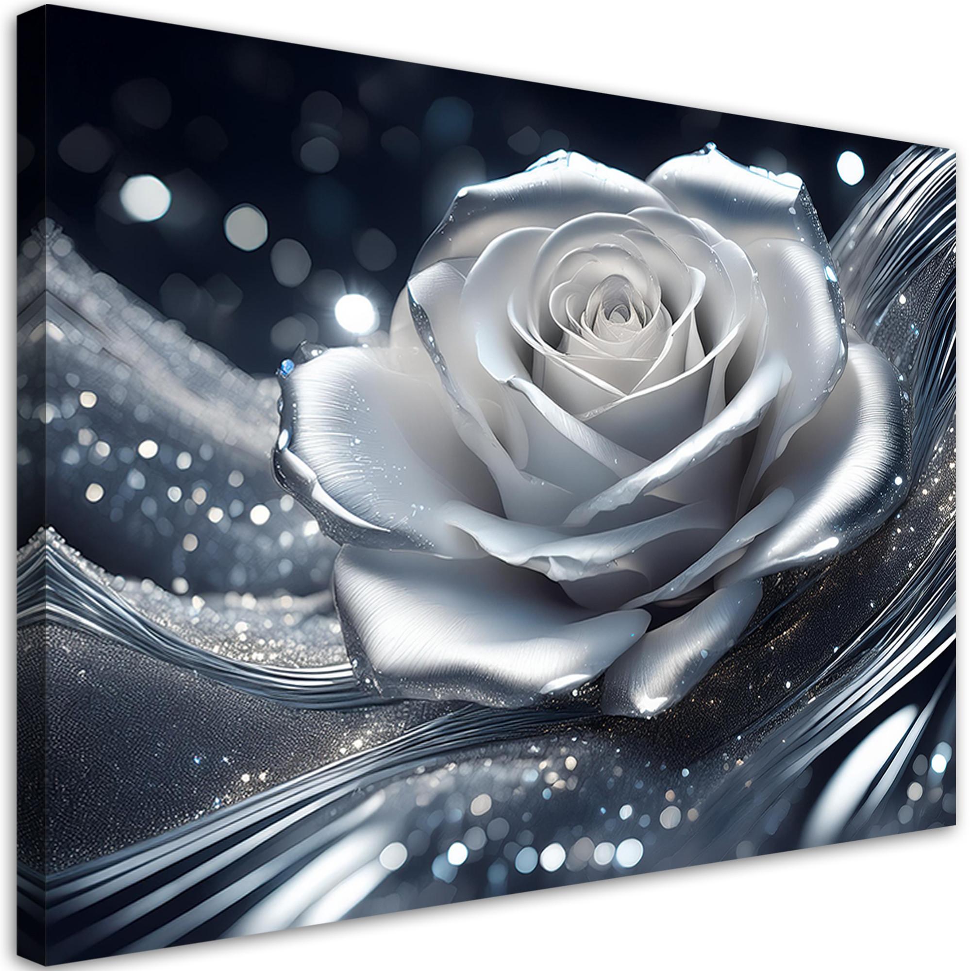 WANDBILD rosenblüte silber - Silberfarben, Textil (60/40cm) - Feeby