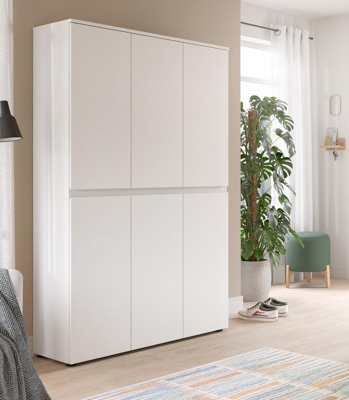 MEHRZWECKSCHRANK weiß 105 x 175 cm, Stauraumschrank 6-türig mit 18 Fächern - Schwarz/Weiß, Holzwerkstoff/Kunststoff (105/175/37cm) - Inn.Furn