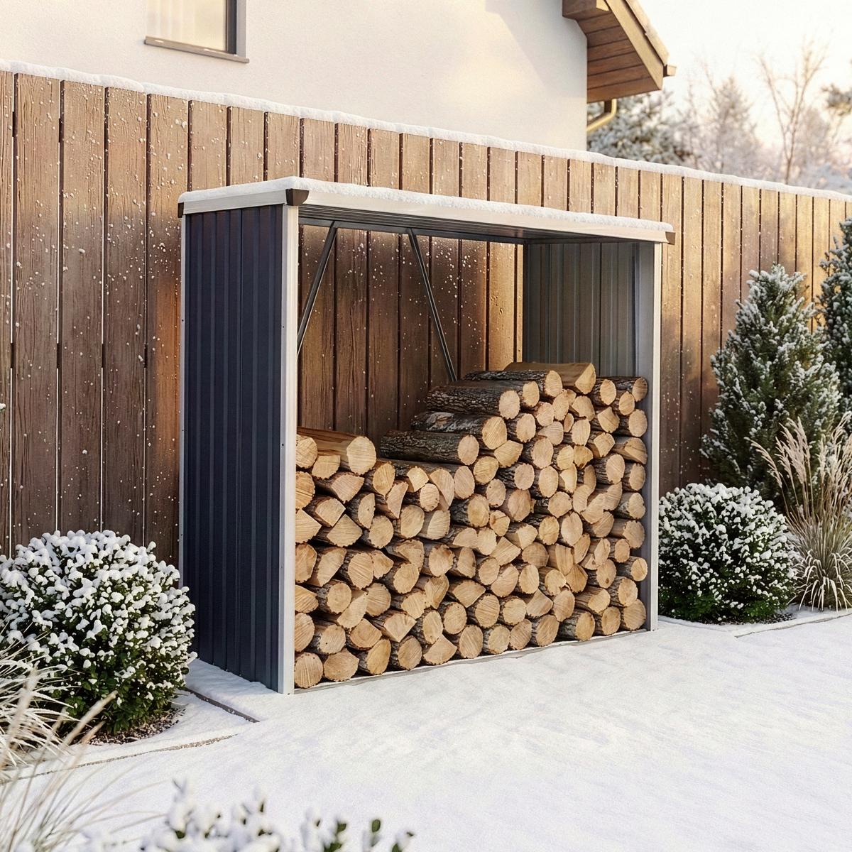 BRENNHOLZUNTERSTAND Kalmar - Anthrazit, Metall (158/152/80cm) - casa.pro