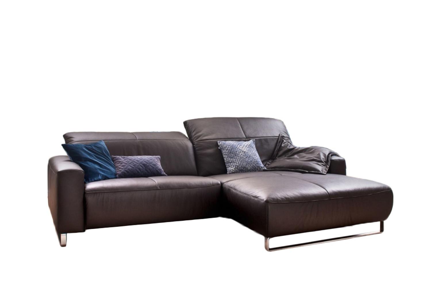 ECKSOFA MIT SITZTIEFENVERSTELLUNG YORK Dunkelbraun Leder Relaxfunktion - Dunkelbraun/Silberfarben, Leder (284/180cm) - KAWOLA