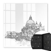 SCHLÜSSELBOX Schwarz 30x30 cm- Türöffnung nach rechts - Venedig-Linien - Weiß, Metall (30/30/5cm) - TULUP