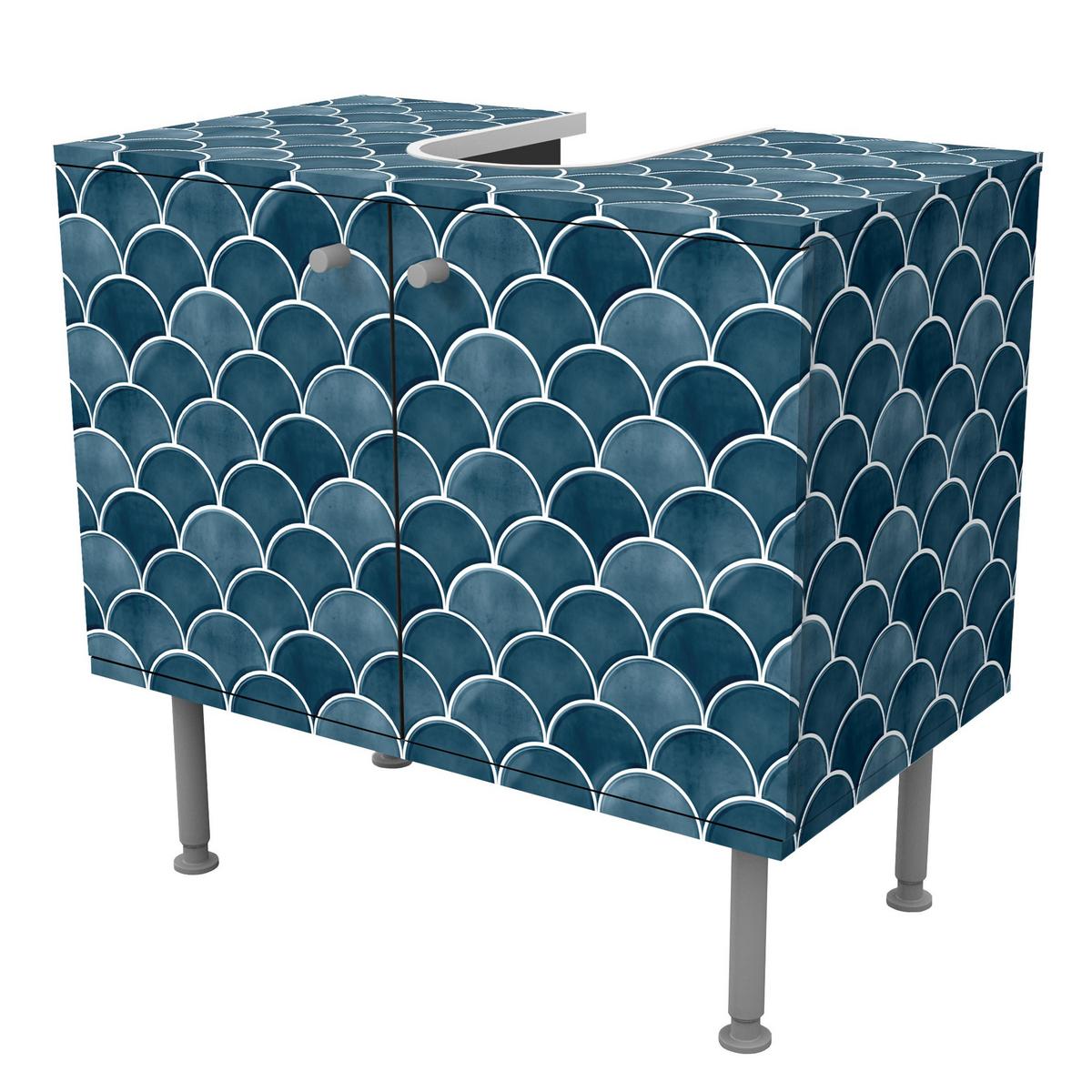 WASCHBECKENUNTERSCHRANK Fischschuppen Fliesen Keramikoptik Dunkelblau 60/55/35 cm - Blau, Holzwerkstoff (60/55/35cm) - Bilderwelten