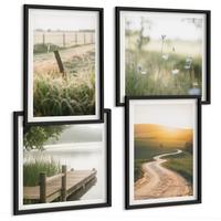 BILDER SET 4er Set - 50x50 cm & 40x60 cm Schwarzer Rahmen - Landschaftswiesenstraße West - Schwarz, Kunststoff (50/50cm) - TULUP