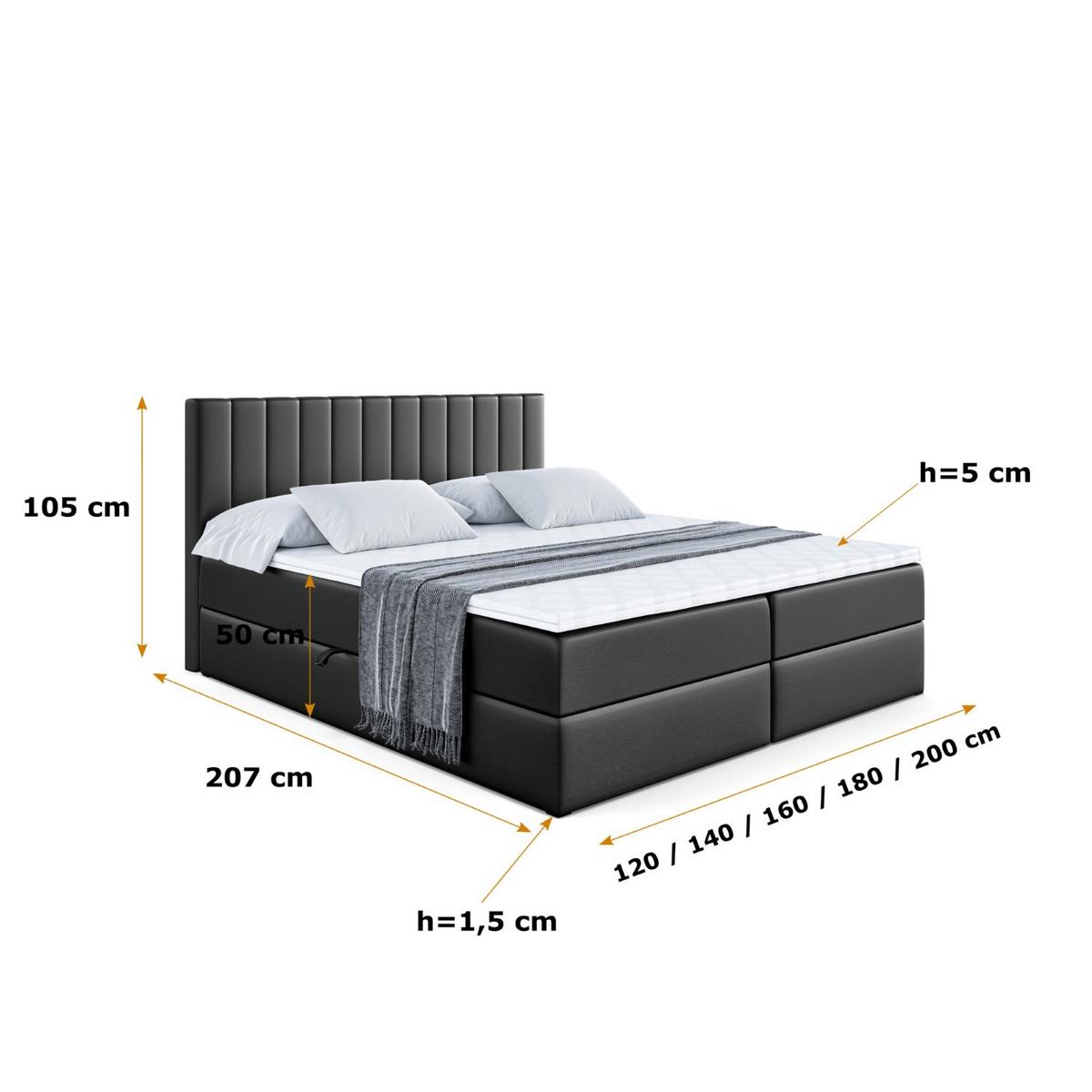 BOXBETT mit Matratze H3 und Lattenrost - EDITA - 140x200 cm Schwarz Hochglanz - Schwarz Hochglanz, Holzwerkstoff (140/200cm) - ALTDECOR