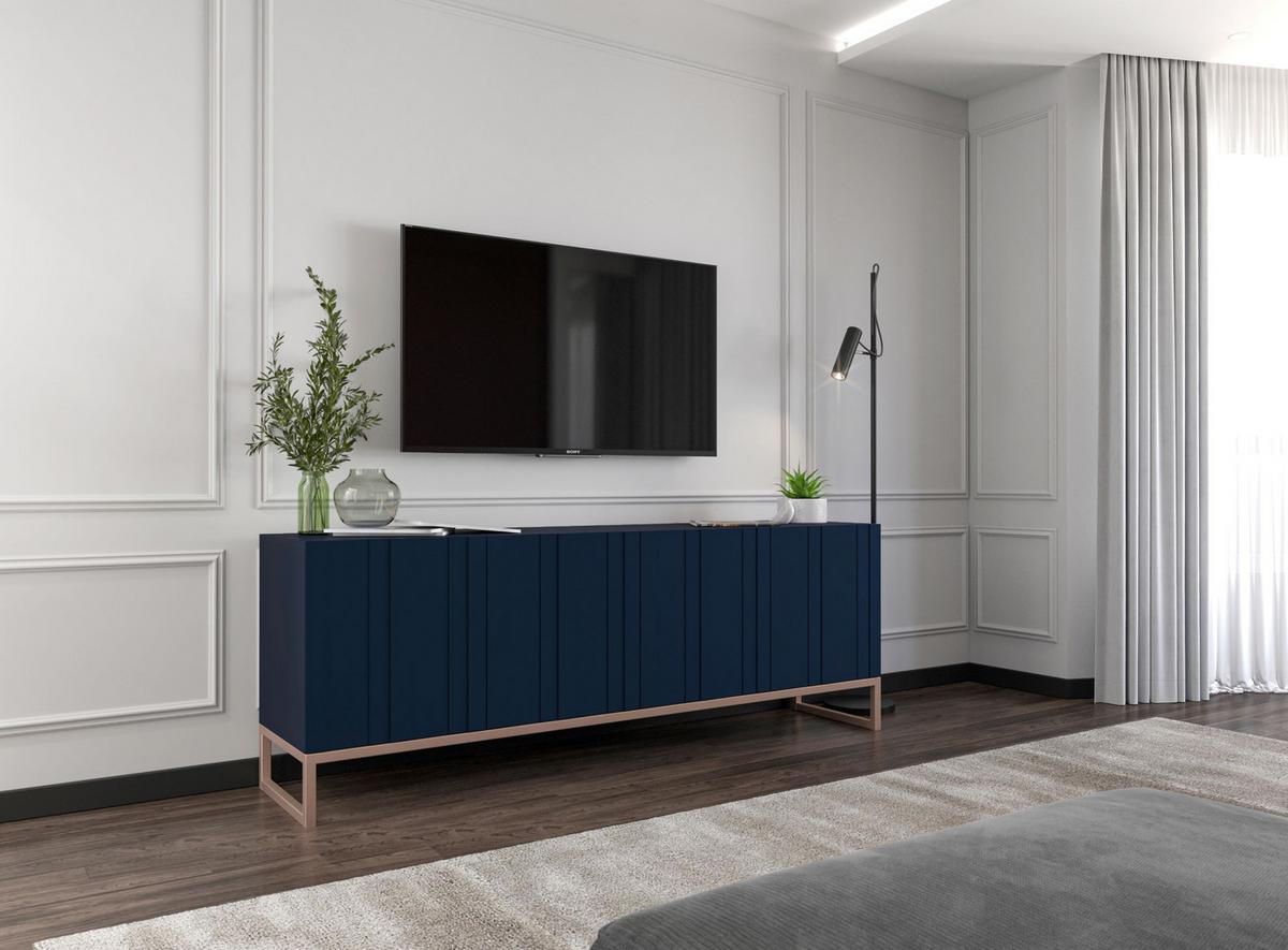 TV-SCHRANK Elpis Marineblau Matt mit Metallrahmen 150 cm - Blau/Kupferfarben, Holzwerkstoff/Metall (150/51.5/36.5cm) - Meble Lindner