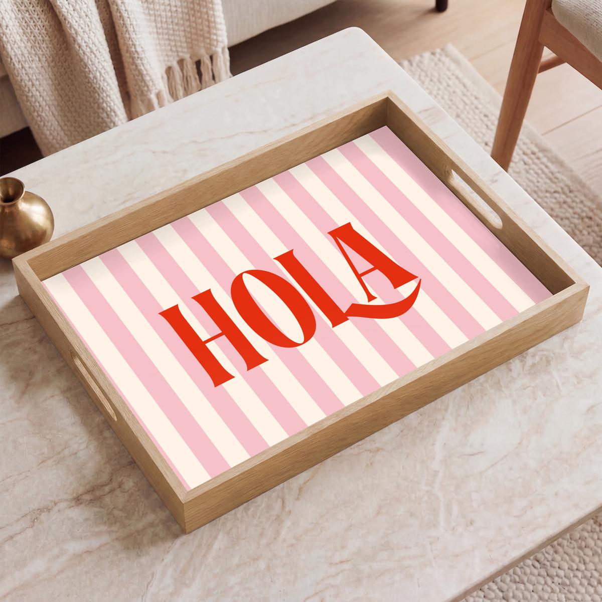TABLETT Hola - Zitat - Streifen - Pastell - Rosa - Rot - Weiß 50x35 cm - Rosa, Holz (50/5/5cm) - OnlyWow
