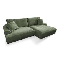 ECKSOFA Melvano mit Schlaffunktion und Bettkasten im Japandi-Stil aus weichem Grün Chenille-Stoff - Schwarz/Grün, Holz/Kunststoff (240/145cm) - S-Style