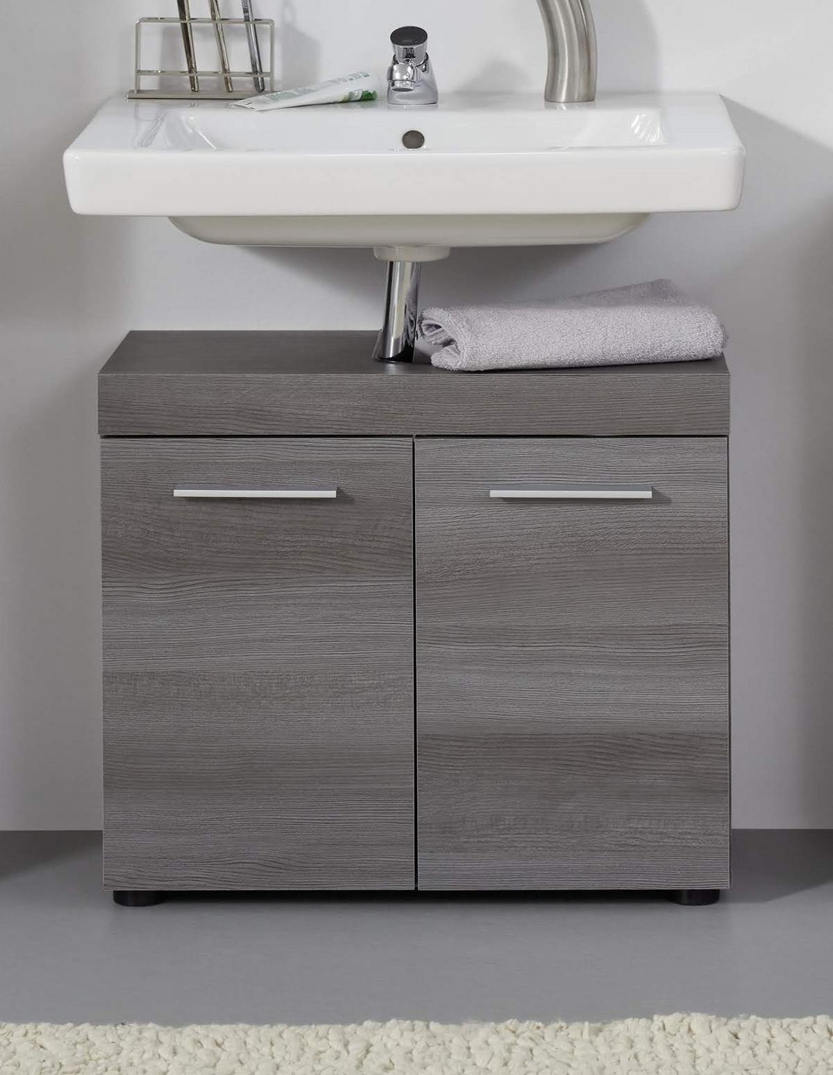 WASCHBECKENUNTERSCHRANK grau Rauchsilber 58 cm, Badschrank 2-türig - Silberfarben/Schwarz, Holzwerkstoff/Kunststoff (58/57/31cm) - Top.Furn