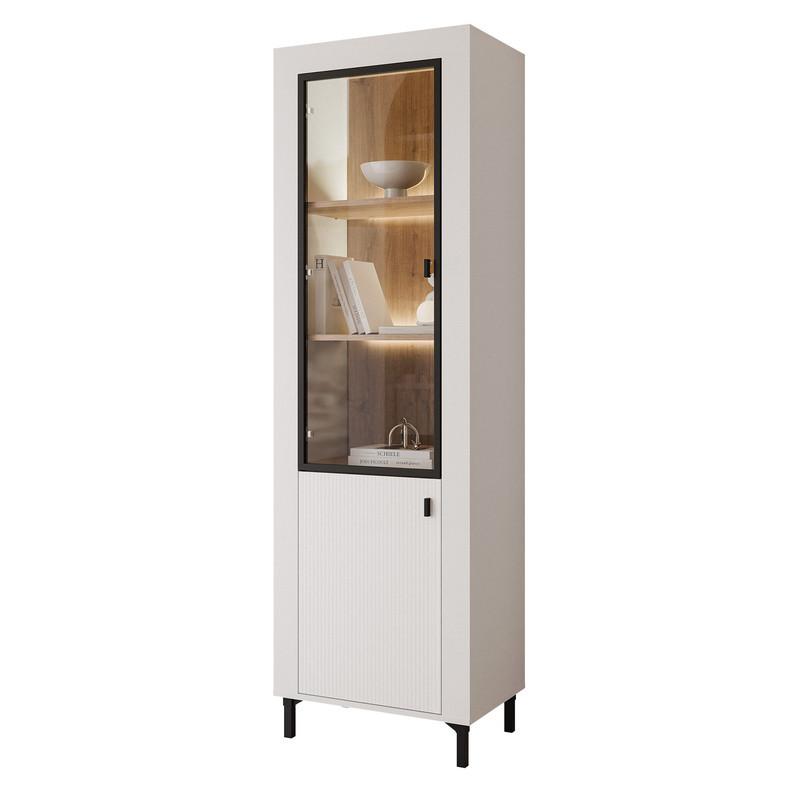 VITRINE AVENA mit LED-Beleuchtung, 60/40/194 cm Weiß / Eiche - Weiß, Holzwerkstoff/Kunststoff (60/194/40cm) - Idohome