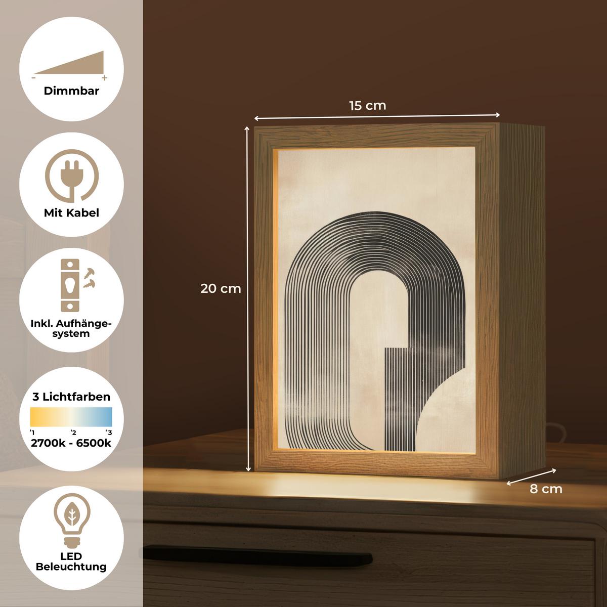 WANDLEUCHTE Schleife - Streifen - Minimalistisch - Schwarz 15x20 cm - Beige, Holzwerkstoff (15/20/8cm) - OnlyWow