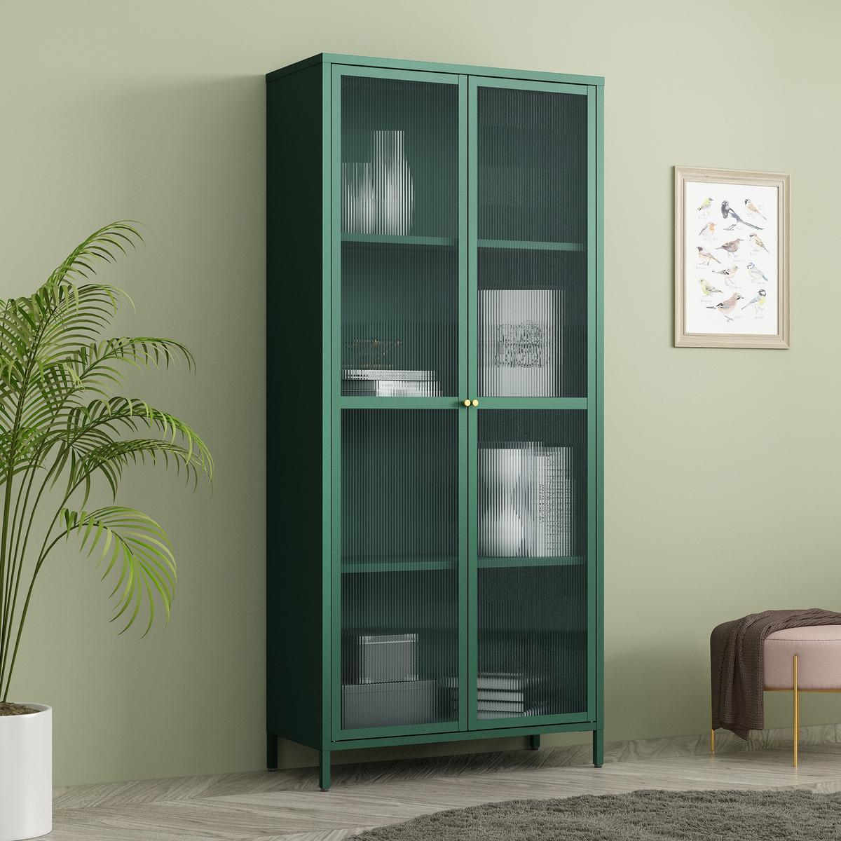 VITRINENSCHRANK Säkylä - Dunkelgrün, Glas/Metall (80/180/35cm) - [en.casa]