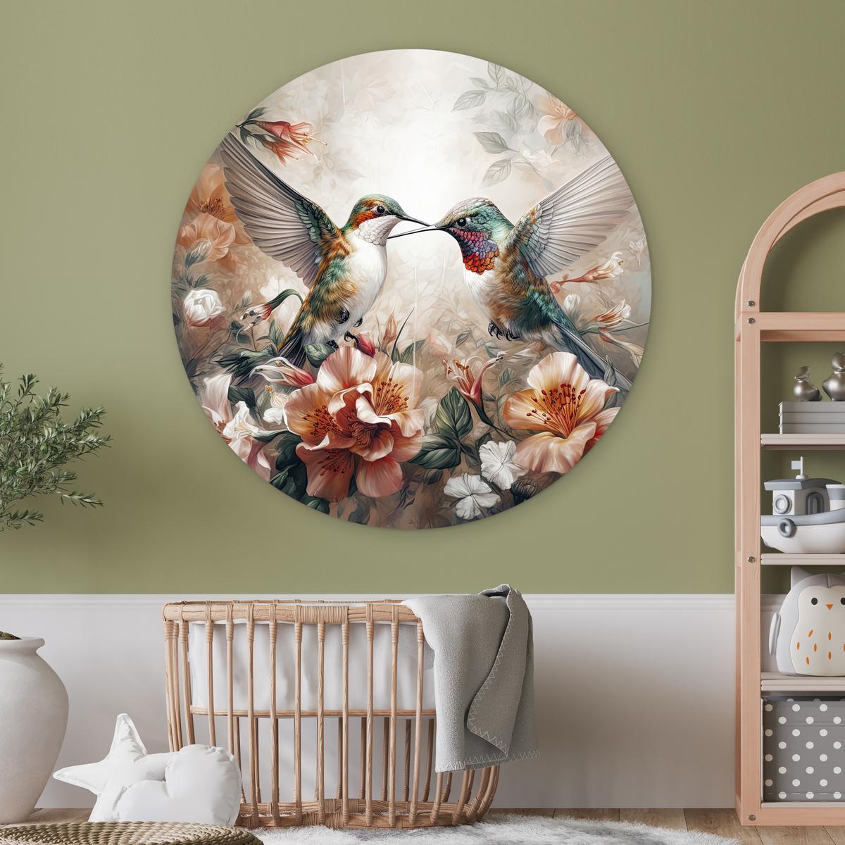 WANDBILD Kolibri - Vögel - Blumen - Natur Deko Groß 150x150 cm - Altrosa, Kunststoff (150/150cm) - MuchoWow