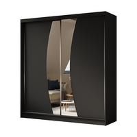 KLEIDERSCHRANK mit Spiegel-Schiebetüren und Aluminium-Leisten - VOXI - 200 cm Schwarz - Schwarz, Holzwerkstoff (200/216/61cm) - ALTDECOR