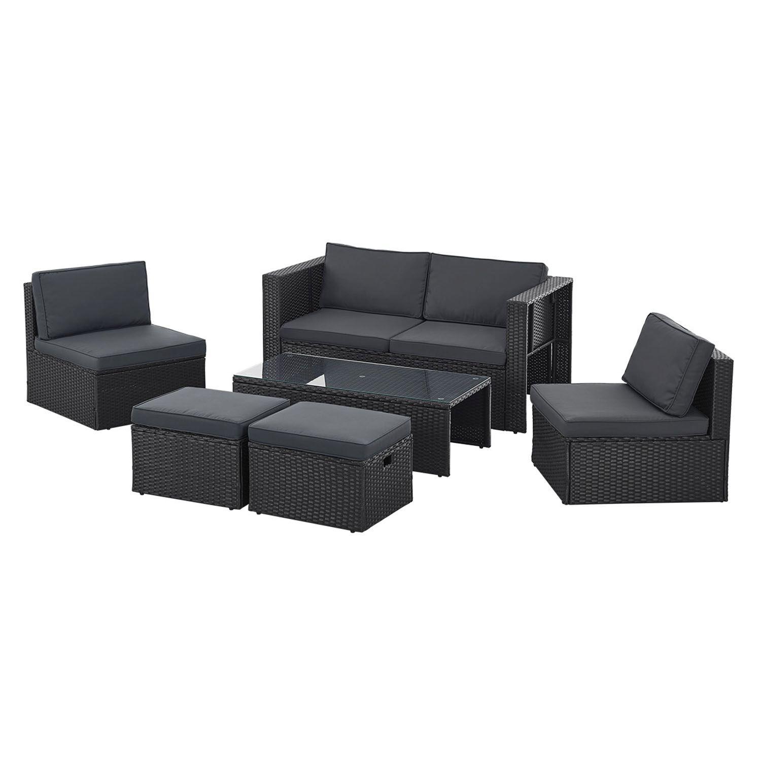 LOUNGEGARNITUR Salou schwarz - Schwarz, Kunststoff - Juskys