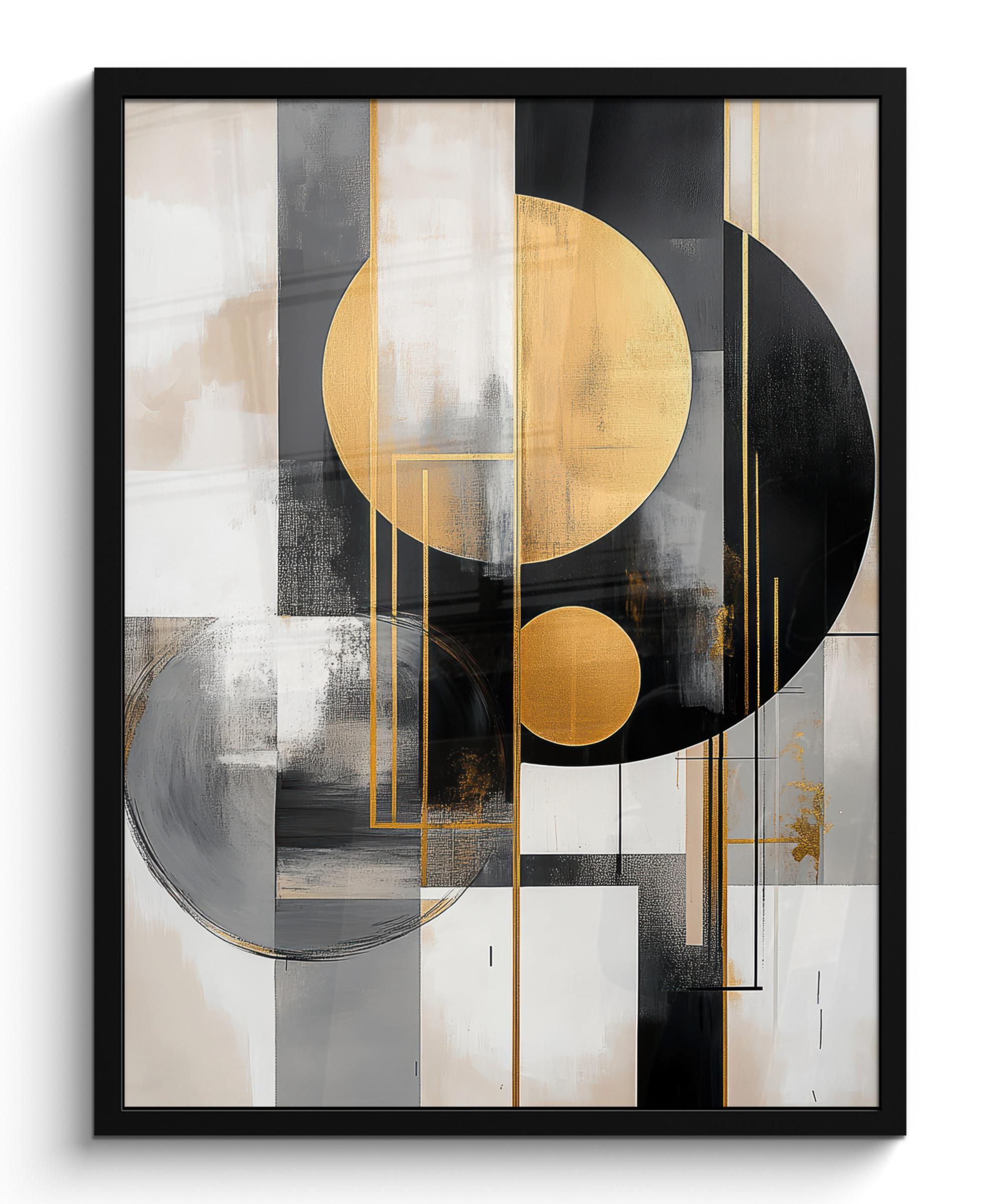POSTER MIT RAHMENGERAHMTES BILD Abstrakt - Gold - Silber - Formen - Ästhetisch - Modern Posterleiste 60x80 cm - Goldfarben, Papier (60/80cm) - MuchoWow