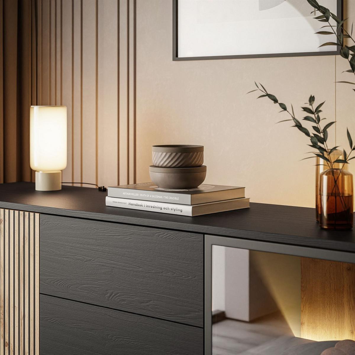 SIDEBOARD ECLIPSE KSZ154 mit Schubladen und Beleuchtung,Schwarz Eiche Wotan - Eiche Wotan, Holzwerkstoff (154/83/39cm) - Lookway