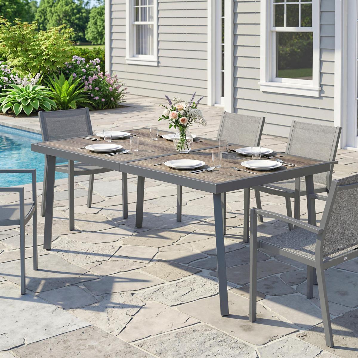 GARTENTISCH, Bistrotisch, Grau, Stahl - Grau, Kunststoff (145/85/72cm) - Outsunny