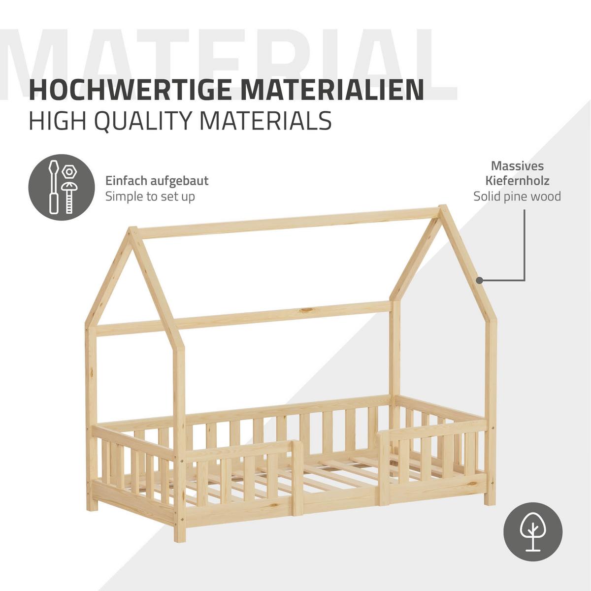 KINDERBETT 80x160 cm mit Rausfallschutz Natur aus Kiefernholz - Naturfarben, Holz (80/160cm) - ML-DESIGN