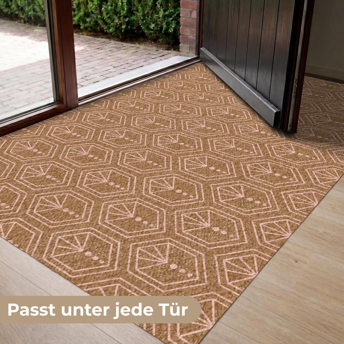 FUSSMATTE Braun - Rosa - Geometrisch - Gemustert Türmatte 150x90 cm - Braun, Kunststoff (150/0.4cm) - MuchoWow
