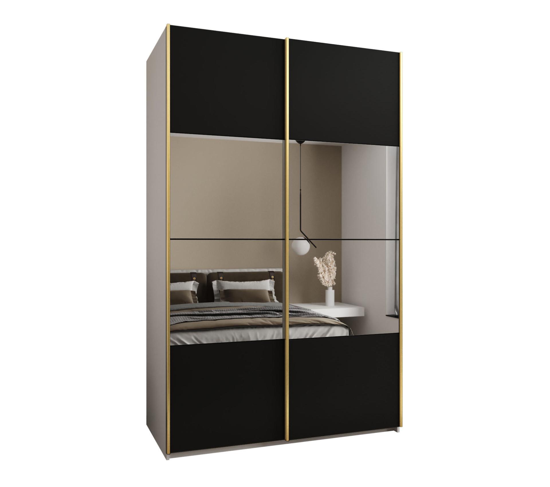 SCHWEBETÜRENSCHRANK 245,5/150/64 2-türig - Goldfarben/Schwarz, Holz/Metall (150/245/64cm) - Abiks Möbel