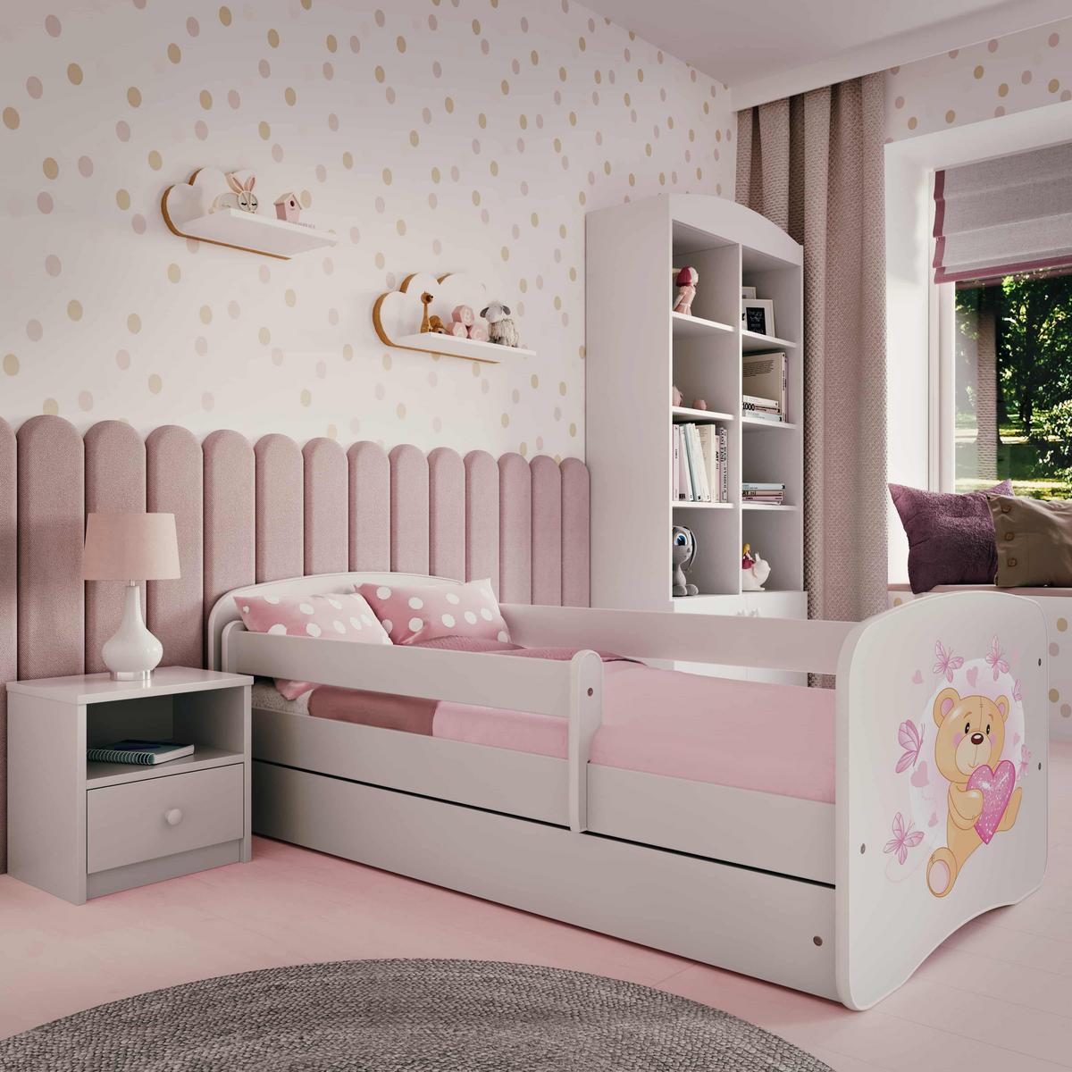 KINDERBETT Schmetterlingsbär mit Schublade 180/80 90/61/184 - Weiß, Holzwerkstoff (80/180cm) - RAUMHIRSCH FURNITURE