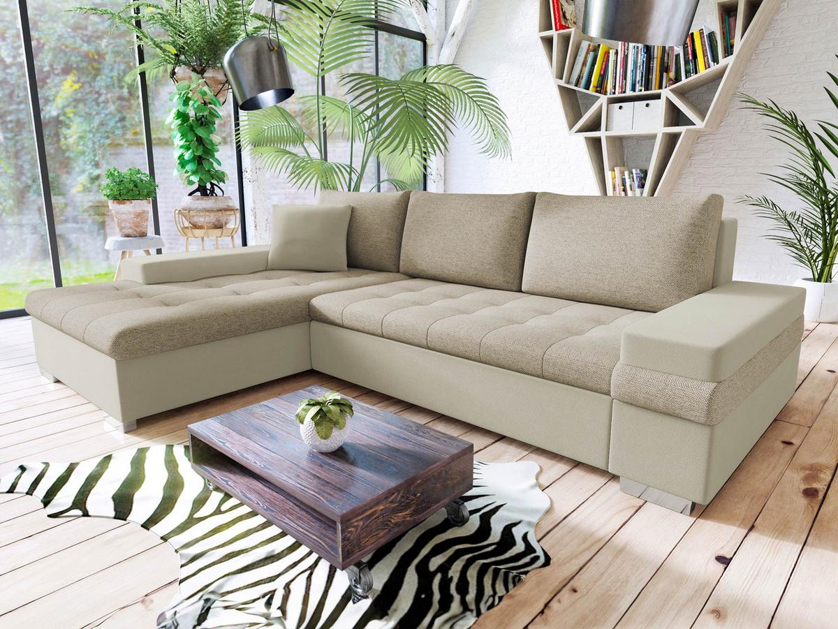 ECKSOFA Bangkok Mini - Silberfarben/Creme, Holz/Textil (274/182cm) - MIRJAN24