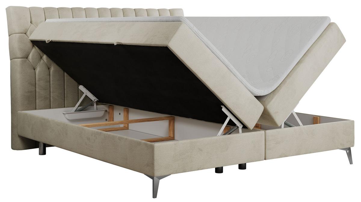 BOXBETT MILEN 160/200 Beige Velvet - H4 - Beige, Holz/Textil (160/200cm) - MKS