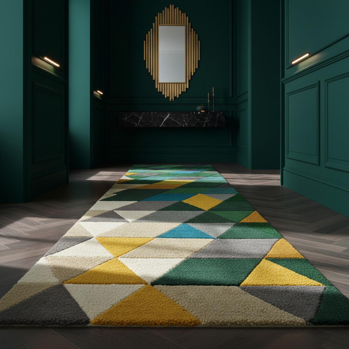 WOLLTEPPICH DERWENT, geometrisch, Grün, 60 x 230 cm - Grün, Textil (60/230cm) - KADIMA DESIGN