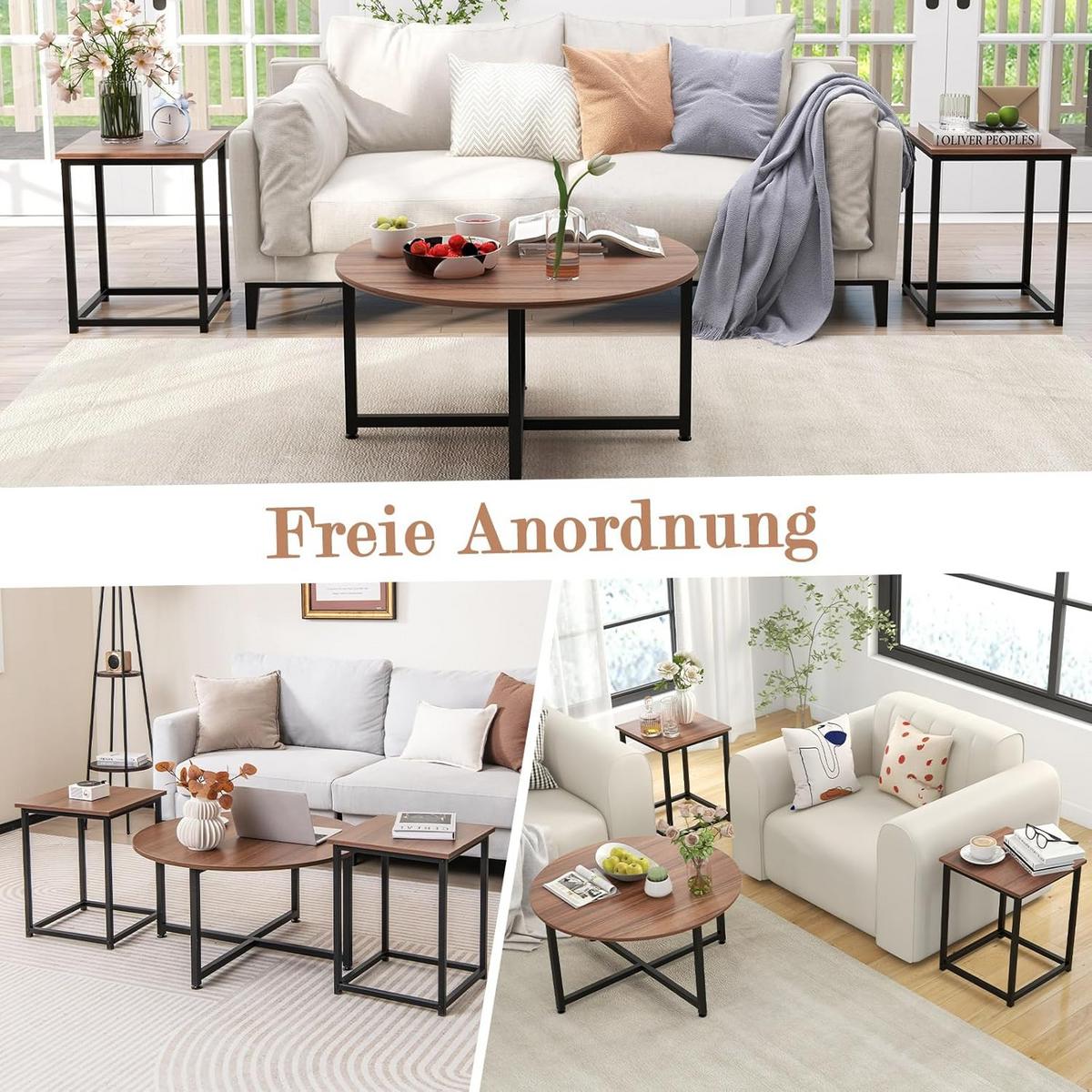 BEISTELLTISCH Braun(3-teilig) - Braun, Holzwerkstoff (80/80/42cm) - COSTWAY