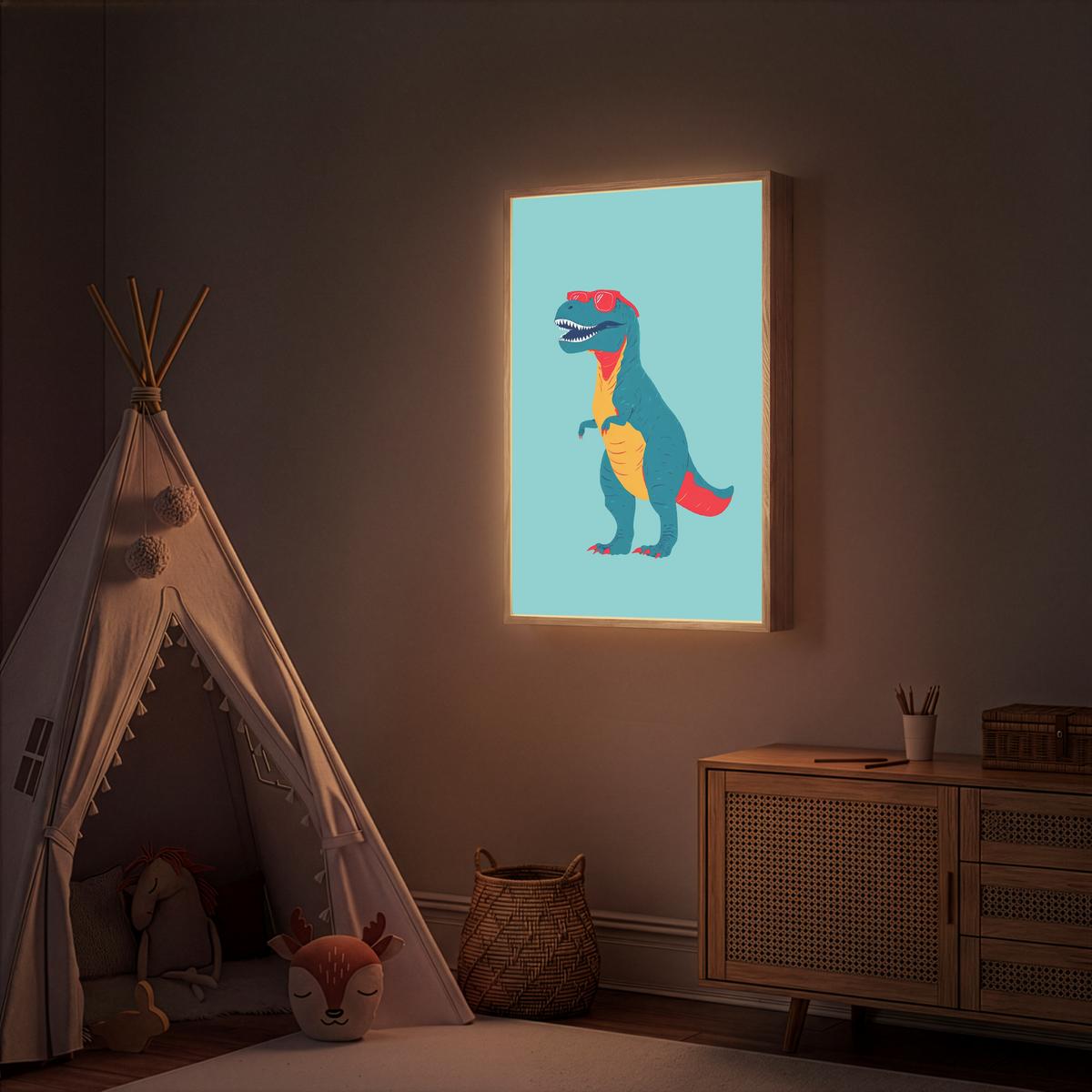 WANDLEUCHTE MIT AKKU Dinosaurier - Blau - Sonnenbrille 60x90 cm - Hellblau, Holzwerkstoff (60/90/8cm) - OnlyWow