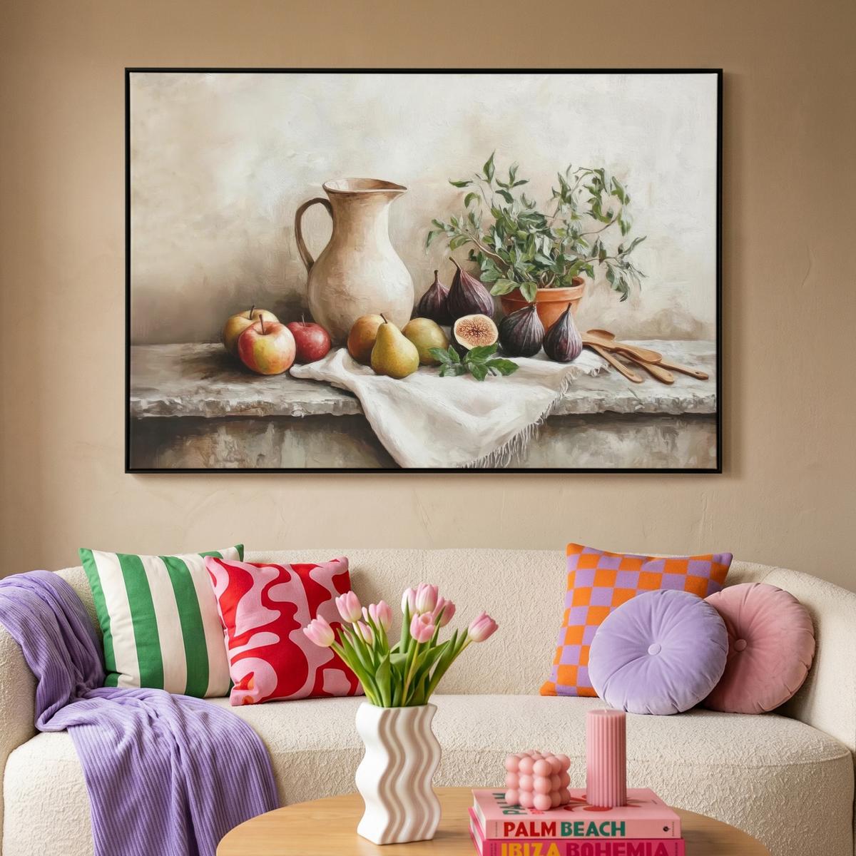 LEINWAND Bilder mit Rahmen - Obst - Kräuter - Ländlich - 140x90 - Naturfarben, Textil (140/90cm) - MuchoWow
