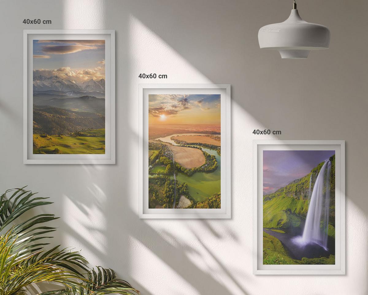 BILDER SET 3er Set - 40x60 cm Weißer Rahmen - Gebirgsflüsse, Wasserfälle, Natur - Weiß, Kunststoff (40/60cm) - TULUP