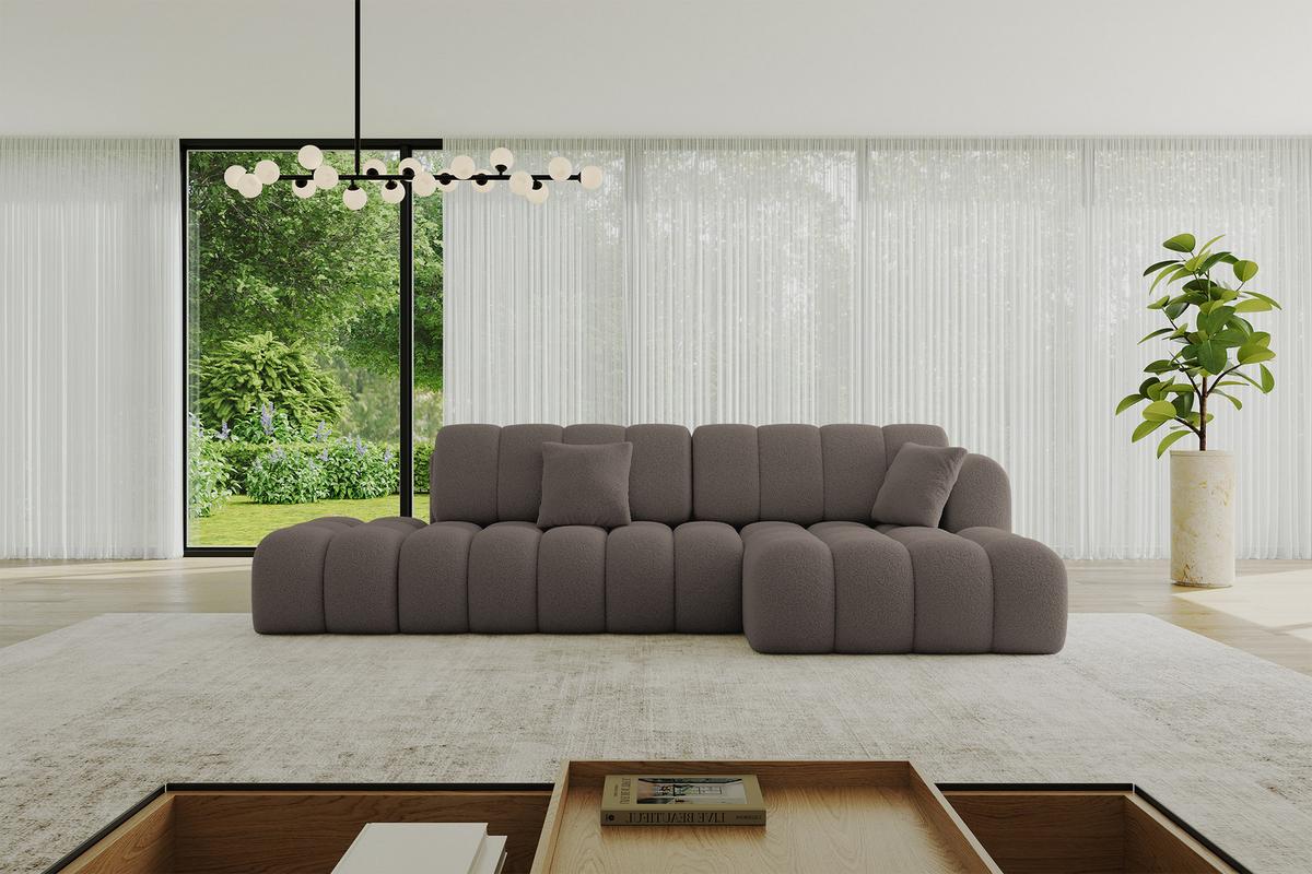 ECKSOFA mit Schlaffunktion Ottomane RECHTS OLEA-L2 321x164x75 Braun Bouclé - Schwarz/Braun, Holzwerkstoff/Kunststoff (164/321cm) - ALTDECOR