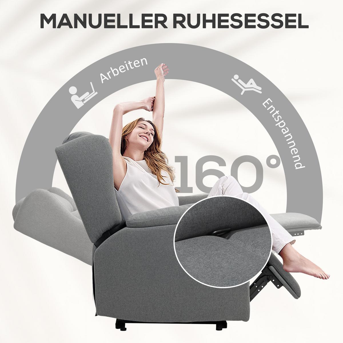RELAXSESSEL, Fernsehsessel mit Liegefunktion, TV-Sessel mit Taschenfederkern - Dunkelgrau, Textil/Metall (80/101/94cm) - HOMCOM