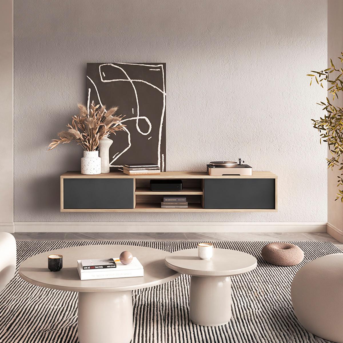 TV-MÖBEL Idra Grau und Holz - Grau, Holzwerkstoff (180/32/36cm) - Petits-meubles