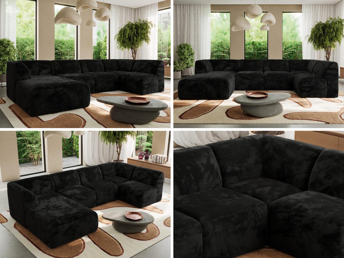 WOHNLANDSCHAFT MODARO U 5M - Schwarz Plüsch - Links - Schwarz, Textil (180/78/345cm) - MKS