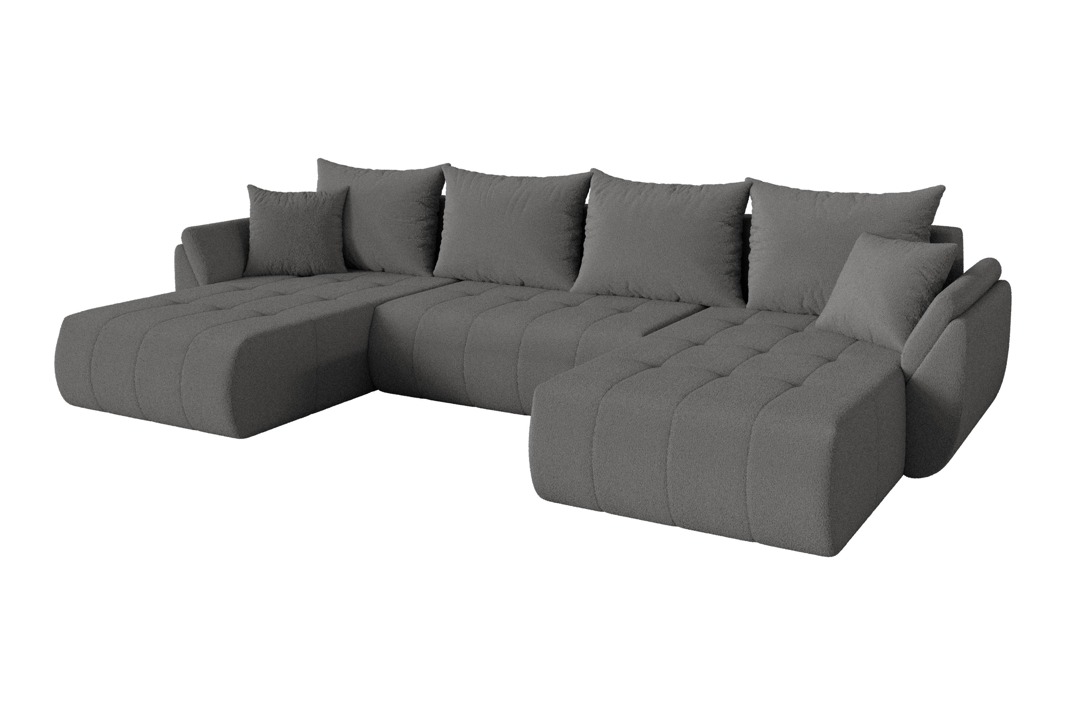 WOHNLANDSCHAFT mit Schlaffunktion und Bettkasten TOKO-U 378x194x86 Grau Bouclé - Schieferfarben/Schwarz, Holzwerkstoff/Kunststoff (378/86/194cm) - ALTDECOR